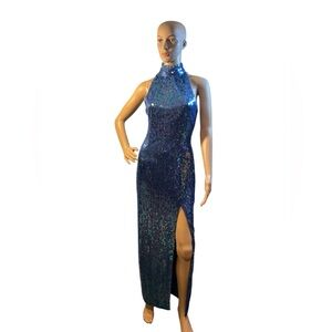 Niteline By Della Roufogali Women’s Vintage Blue Sequin Maxi Dress Size 4